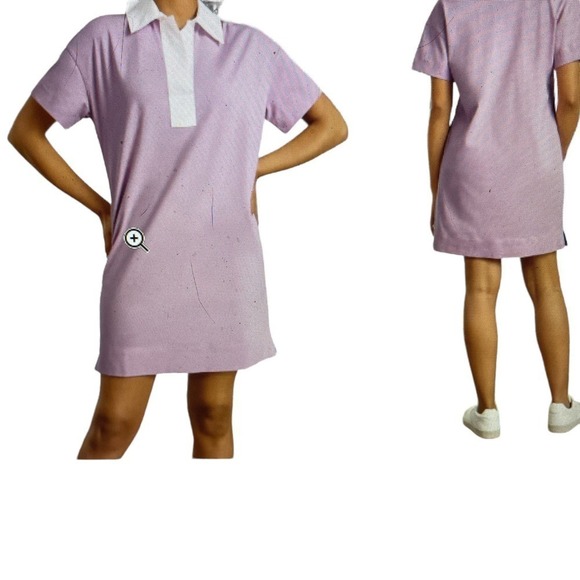 - Polo Dress Lilac Organic Cotton Mini Short Sleeves Contrast Collar XS Ev… - Picture 1 of 5